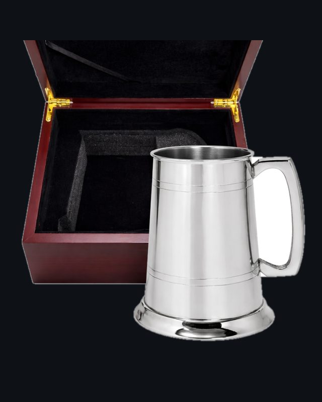 1 Pint Pewter Beer Mug Tankard With Classic Handle in Wooden Gift Box