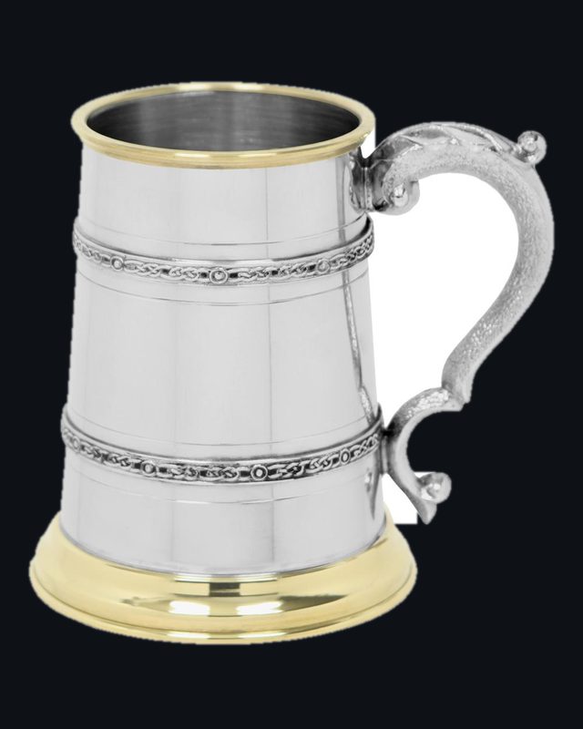 1 Pint Pewter and Brass Beer Mug Tankard With Celtic Styling