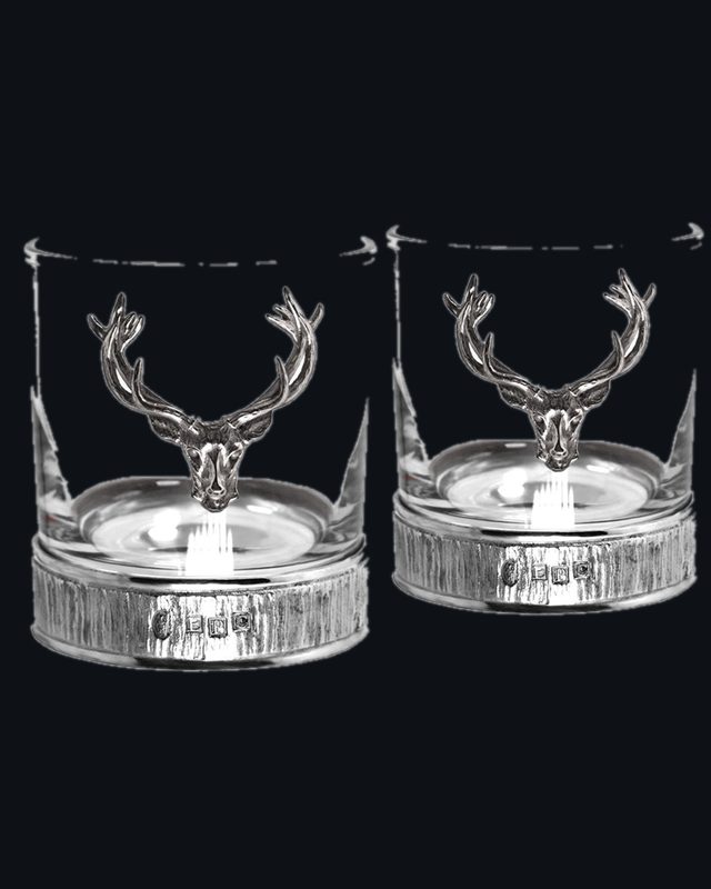 11oz Majestic Stag Head Pewter Whisky Glass Tumbler Set of 2