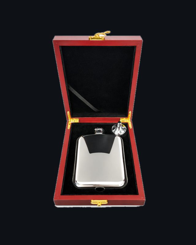 6oz Plain Pewter Hip Flask in Wooden Gift Box