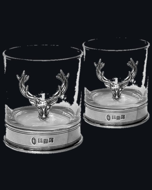 11oz Stag Head Pewter Whisky Glass Tumbler Set of 2