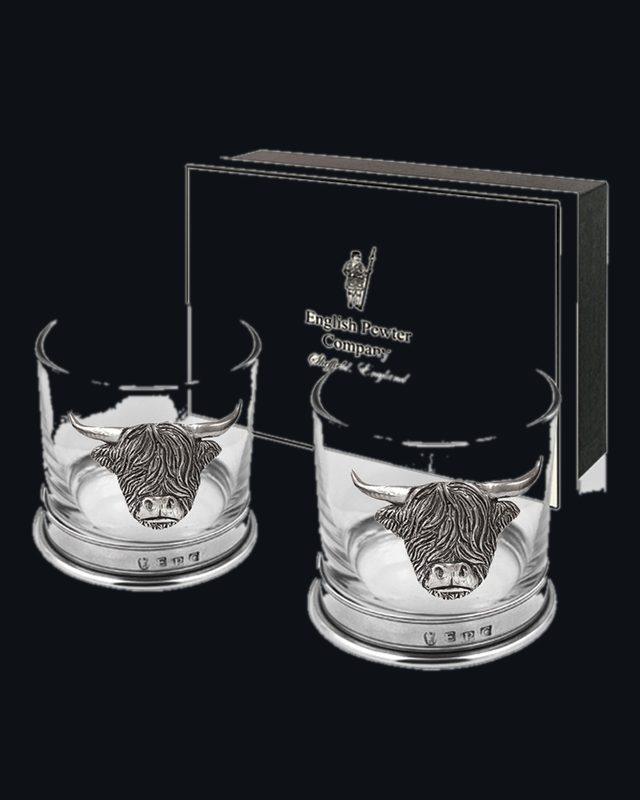 11oz Highland Cow Pewter Whisky Glass Tumbler Set of 2