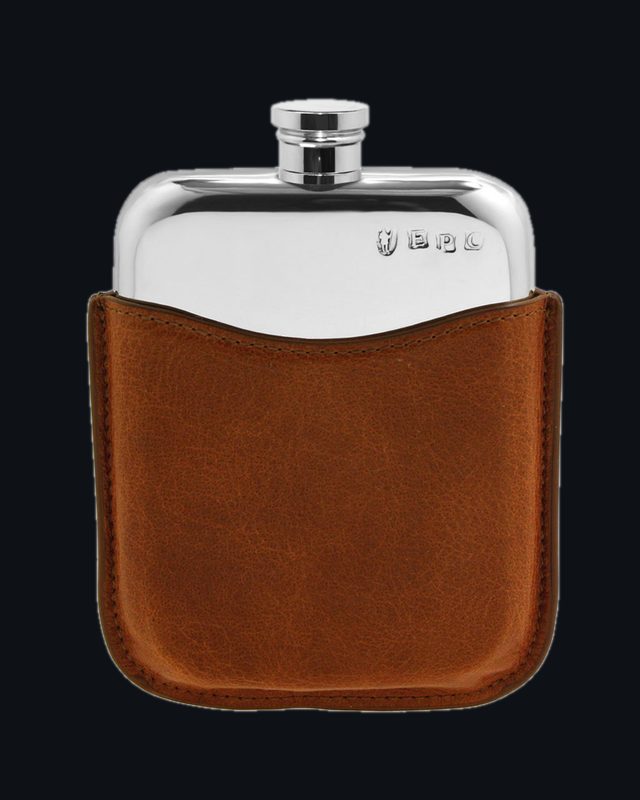 6oz Pewter Hip Flask with Genuine Tan Leather Pouch