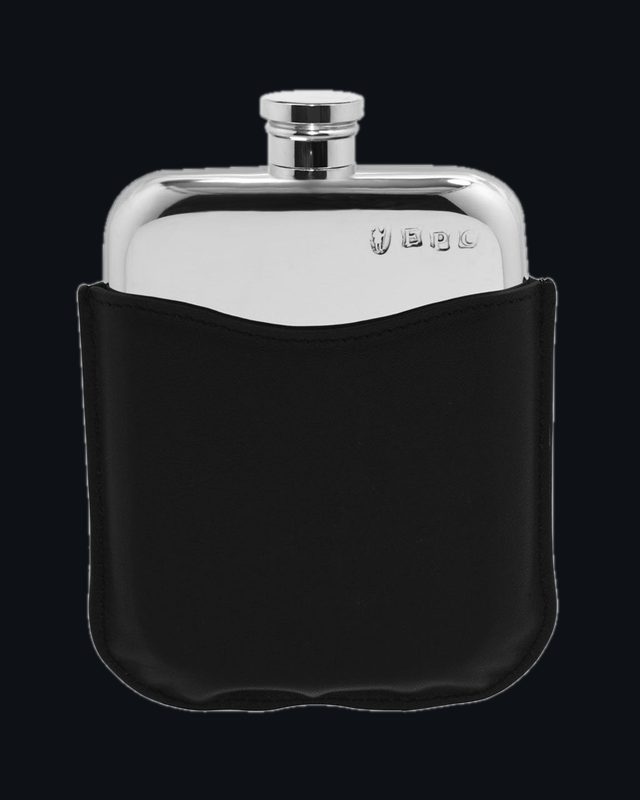6oz Pewter Hip Flask with Genuine Black Leather Pouch