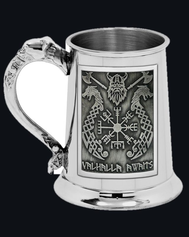 1pt Viking Straight Embossed Valhalla Pewter Badge Nordic Handle