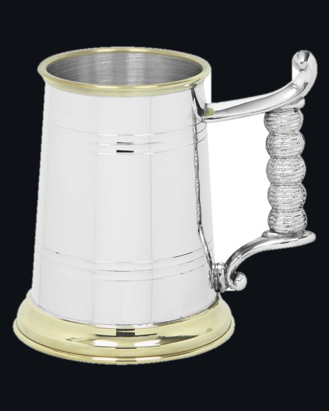 1 Pint Pewter and Brass Beer Mug Tankard With Elegant Rope Style Handle