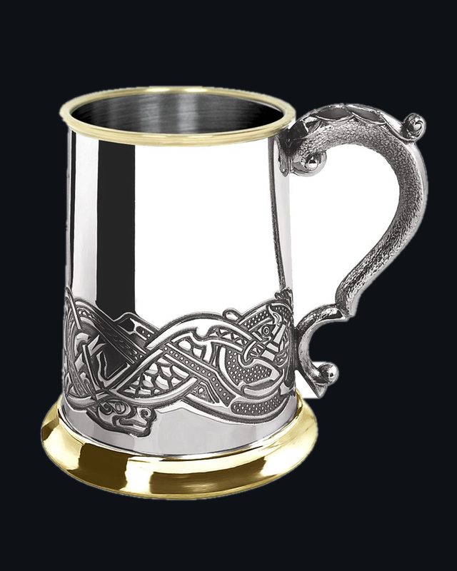 1 Pint Pewter and Brass Beer Mug Tankard With Celtic Design