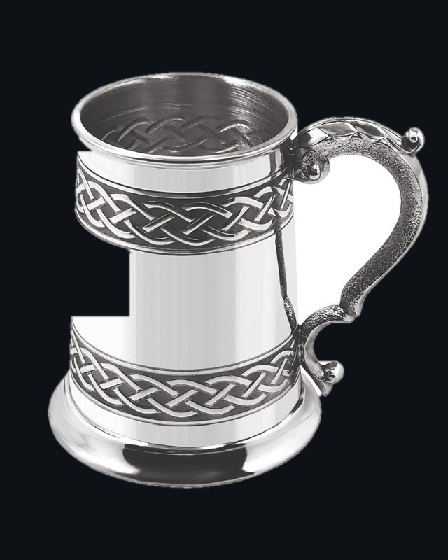 1 Pint Pewter Beer Mug Tankard with Embossed Celtic Design