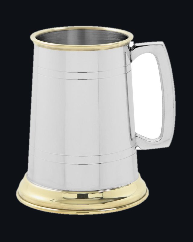 1 Pint Pewter and Brass Traditional Beer Mug Tankard