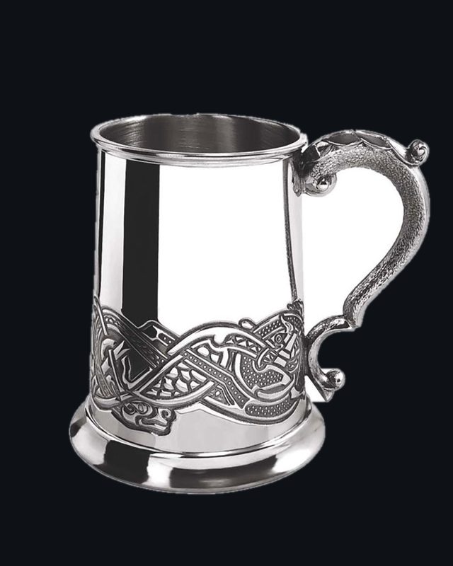 1 Pint Pewter Beer Mug Tankard with Intricate Celtic Design