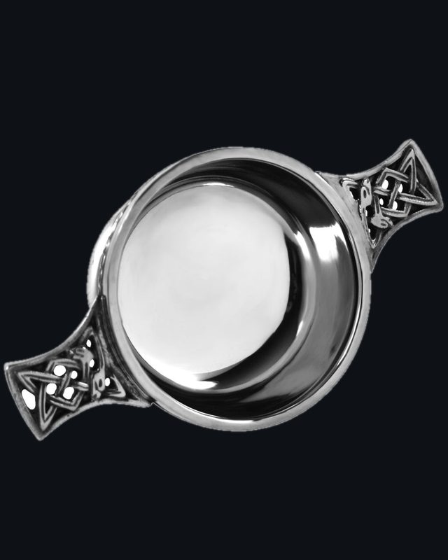 2.5 Inch Celtic Knot Handle Pewter Quaich Bowl