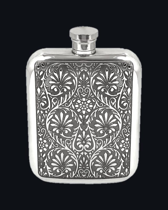 6oz Pewter Hip Flask with Victorian Floral Design