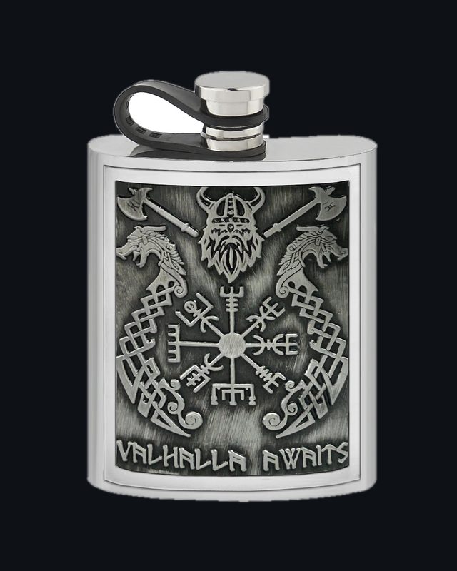 6oz Embossed Flask Valhalla Pewter Badge