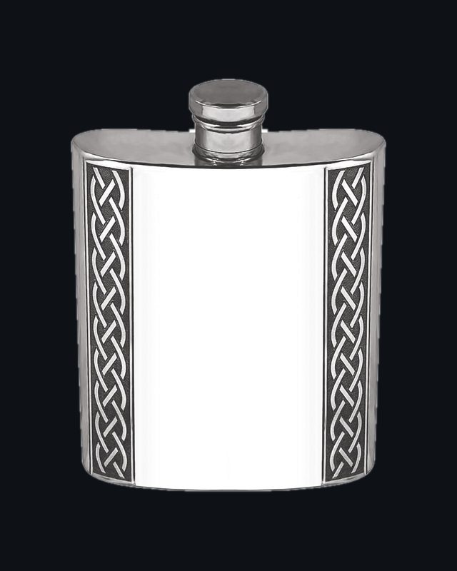 6oz Pewter Hip Flask With Embossed Celtic Design