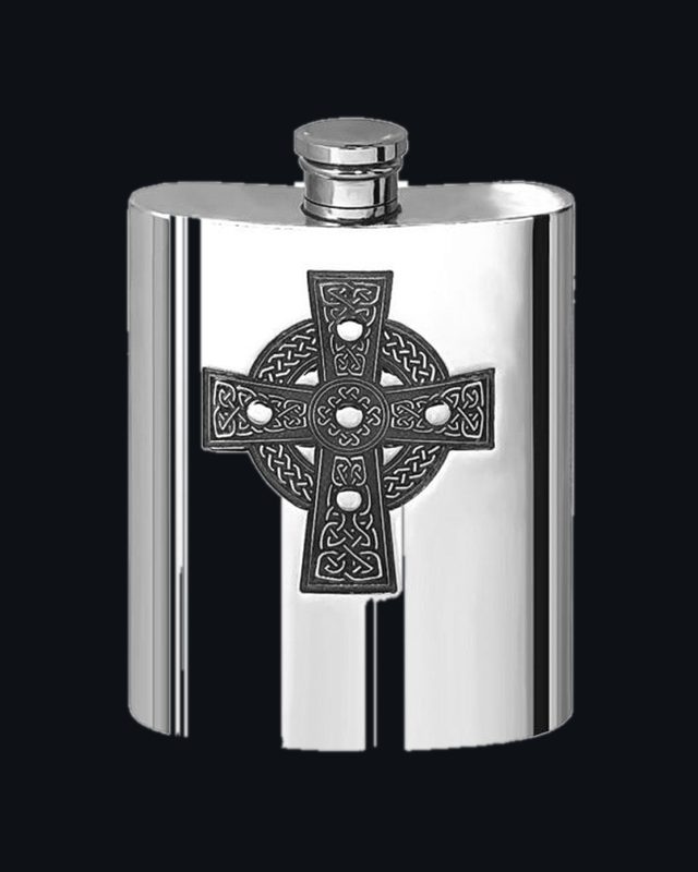6oz Pewter Hip Flask with Intricate Celtic Cross Design