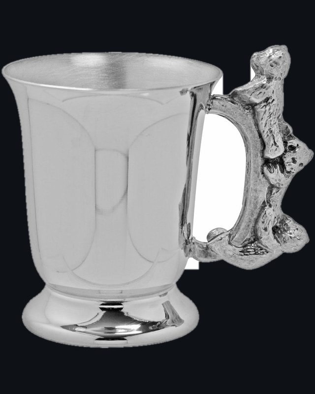 Teddy Bears Playing Pewter Christening Childs Cup