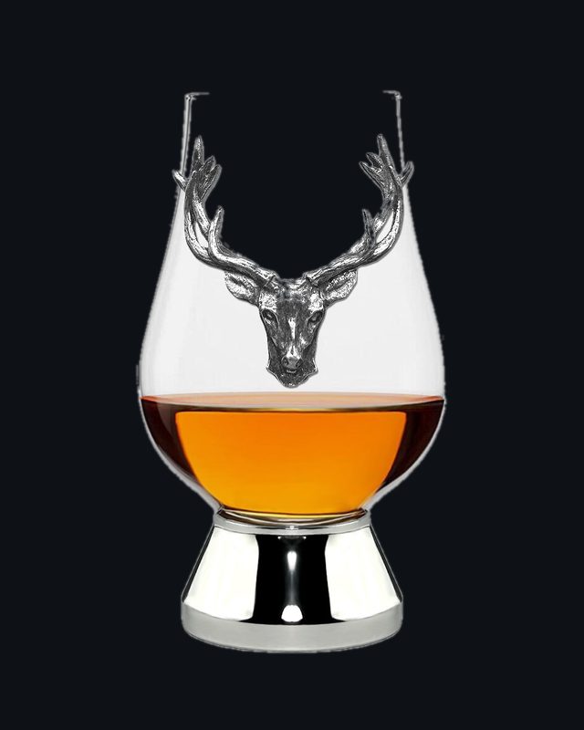 The Glencairn Whisky Glass With Pewter Base and Stag Head 200ml