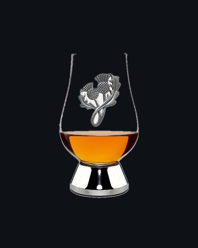 The Wee Glencairn Whisky Tasting Glass with Pewter Base and Thistle Badge 70ml