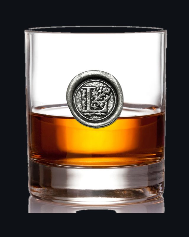 'Initial L' Monogram Whiskey Whisky Glass Tumbler Personalised Gift With Pewter Initial