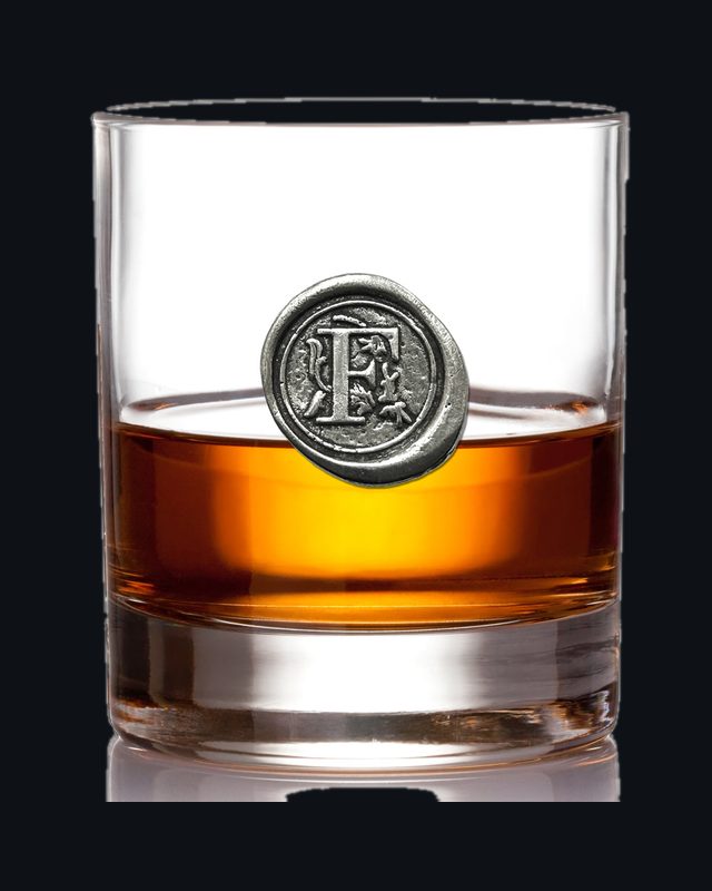 'Initial F' Monogram Whiskey Whisky Glass Tumbler Personalised Gift With Pewter Initial