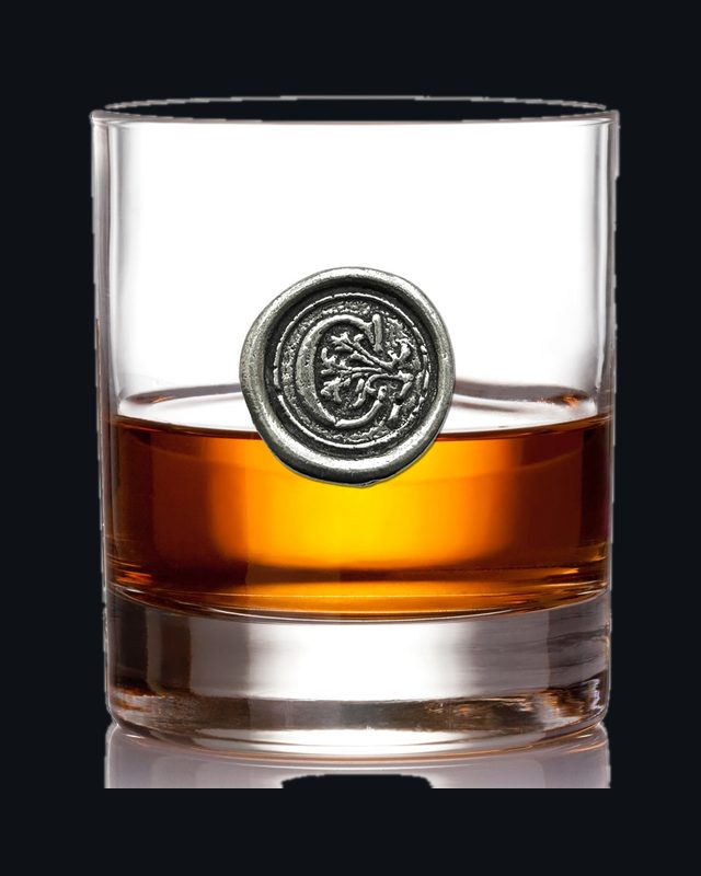 'Initial C' Monogram Whiskey Whisky Glass Tumbler Personalised Gift With Pewter Initial