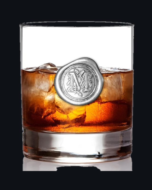 'Initial M' Monogram Whiskey Whisky Glass Tumbler Personalised Gift With Pewter Initial