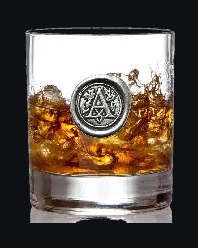 'Initial A' Monogram Whiskey Whisky Glass Tumbler Personalised Gift With Pewter Initial