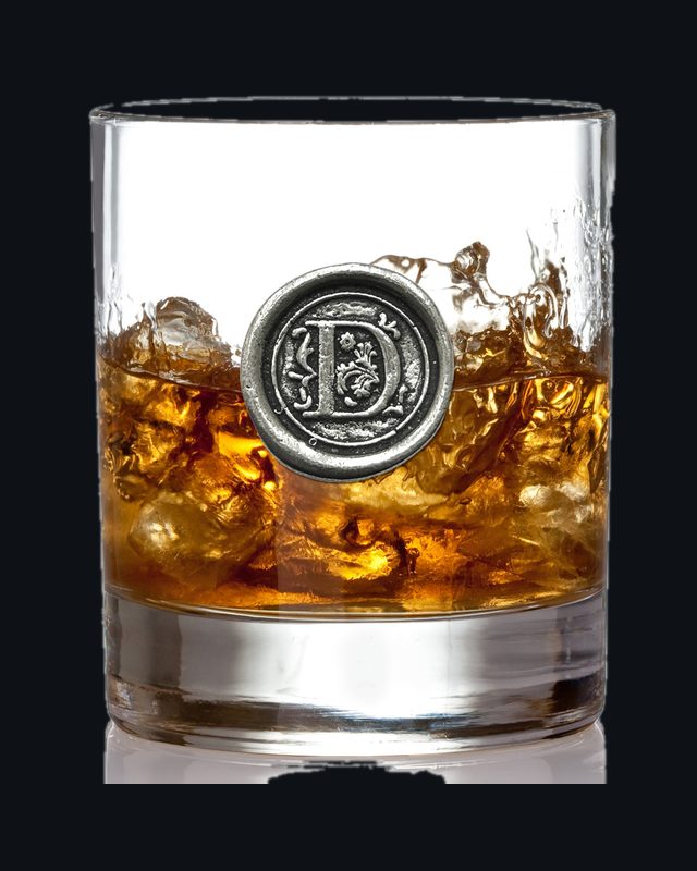 'Initial D' Monogram Whiskey Whisky Glass Tumbler Personalised Gift With Pewter Initial