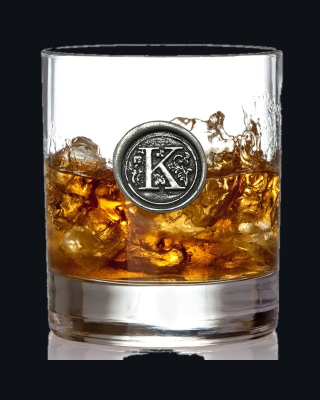 'Initial K' Monogram Whiskey Whisky Glass Tumbler Personalised Gift With Pewter Initial