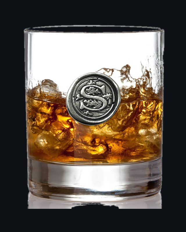 'Initial S' Monogram Whiskey Whisky Glass Tumbler Personalised Gift With Pewter Initial
