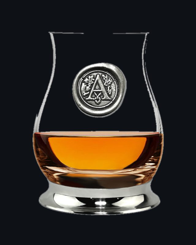 'Initial A' The Glencairn Whisky Mixer Glass with Pewter Monogram Initial 350ml