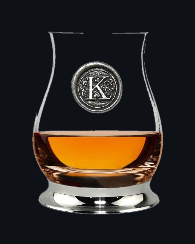 'Initial K' The Glencairn Whisky Mixer Glass with Pewter Monogram Initial 350ml
